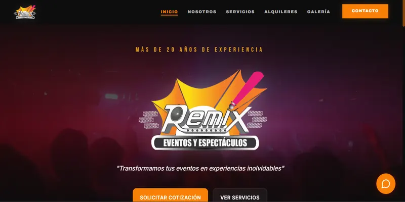 Sitio web de Remix Producciones desarrollado por Websy